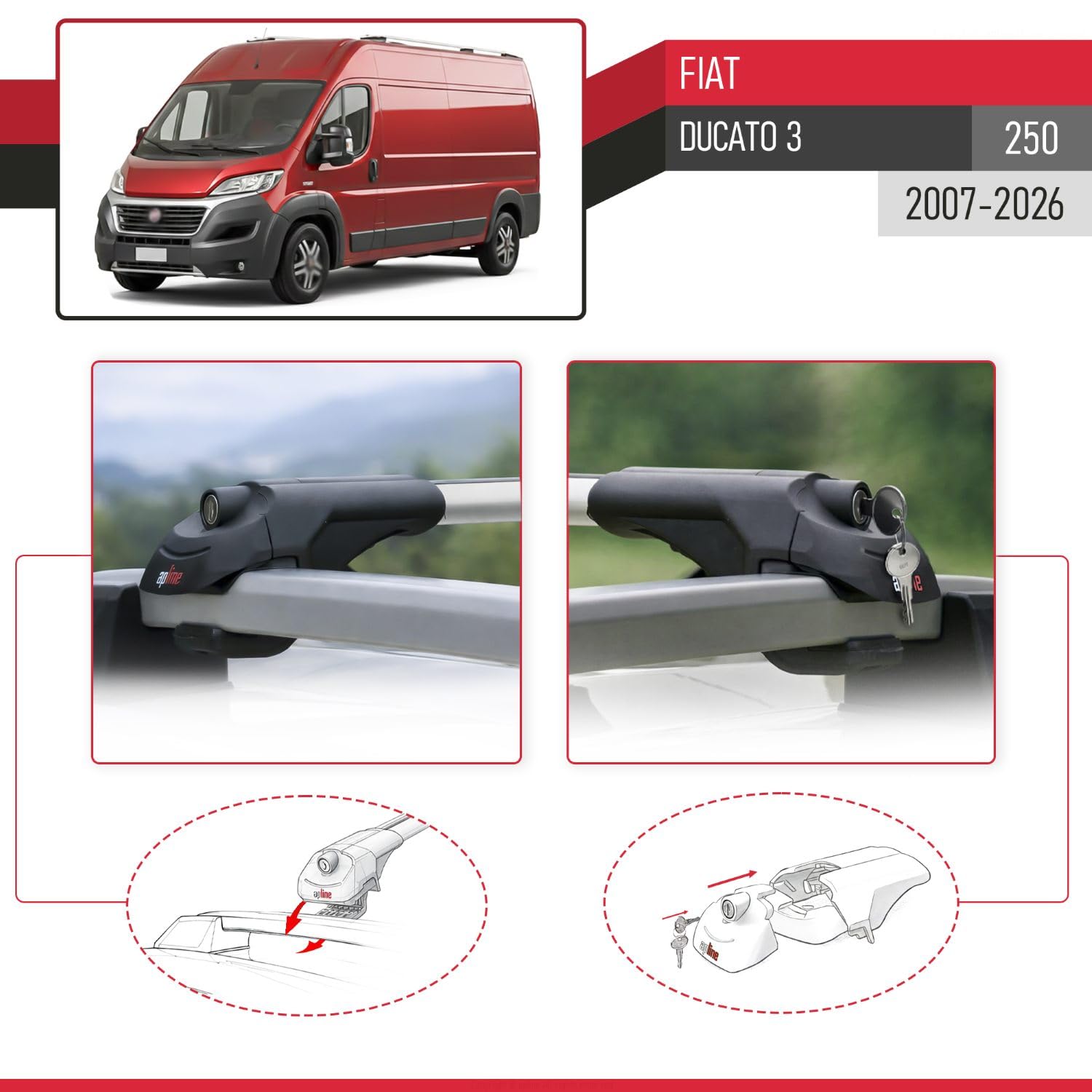 Kompatybilny z Fiat Ducato 3 (250) 2007-2026 ACE-1 Model Aluminiowe poprzeczki dachowe Szary 2 szt.