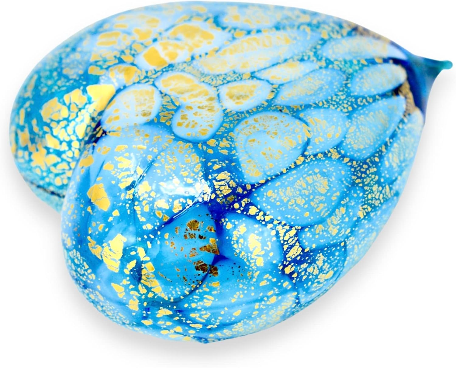 MY ITALIAN DÉCOR Handmade Murano Glass Blown Heart Figurine, 1PCS, Snowy Turquoise, 3.5" x 3", Hand Blown Heart Shaped Decor, Valentine's Day Decorations, Glass Decor Gifts for Women, Made In Italy