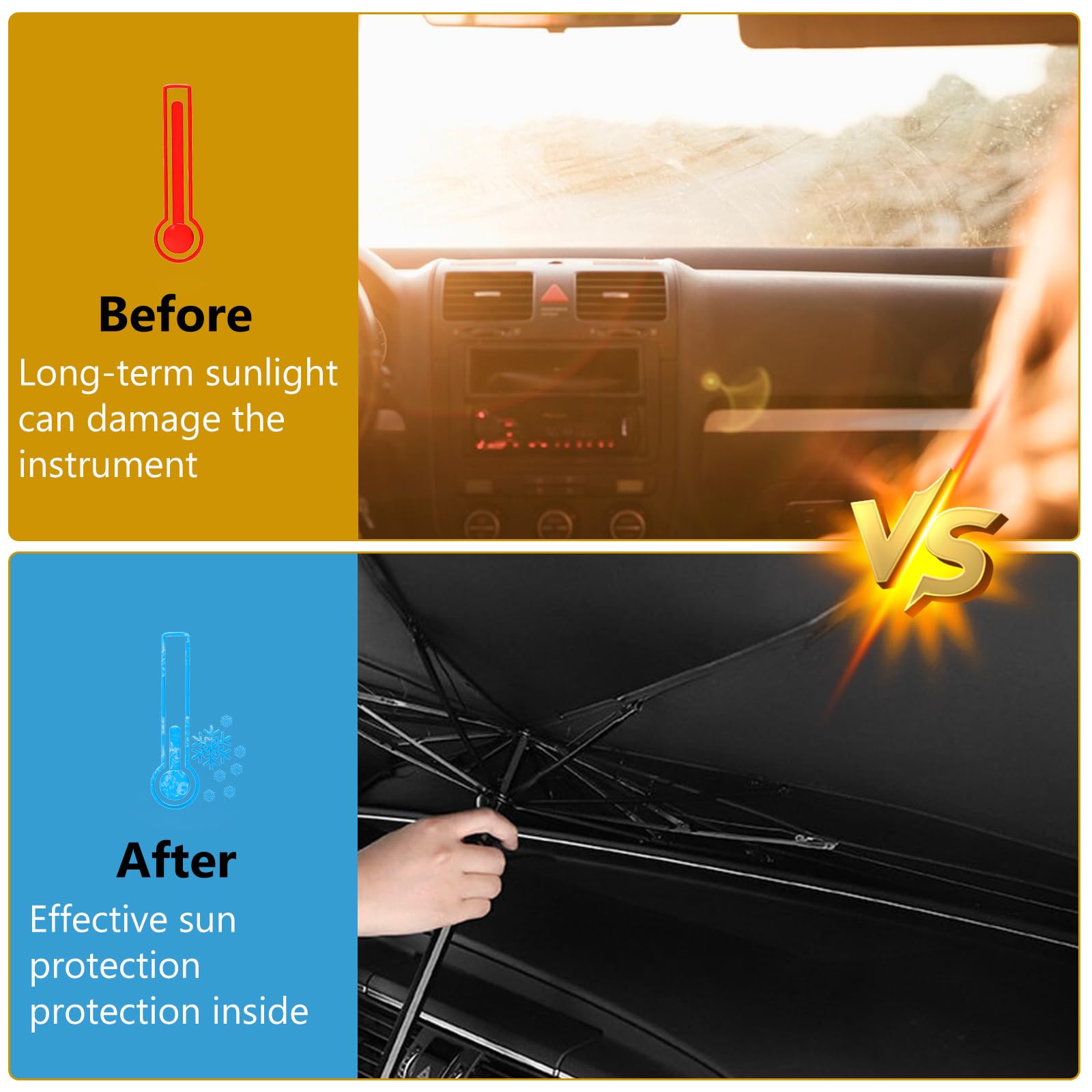 Car Windshield Sun Shade Umbrella, Foldable Windscreen Sunshade 360° Rotatable & Bendable, UV Protection Front Window Sunshade for Cars SUV Truck (140 x 79 cm) — view 4