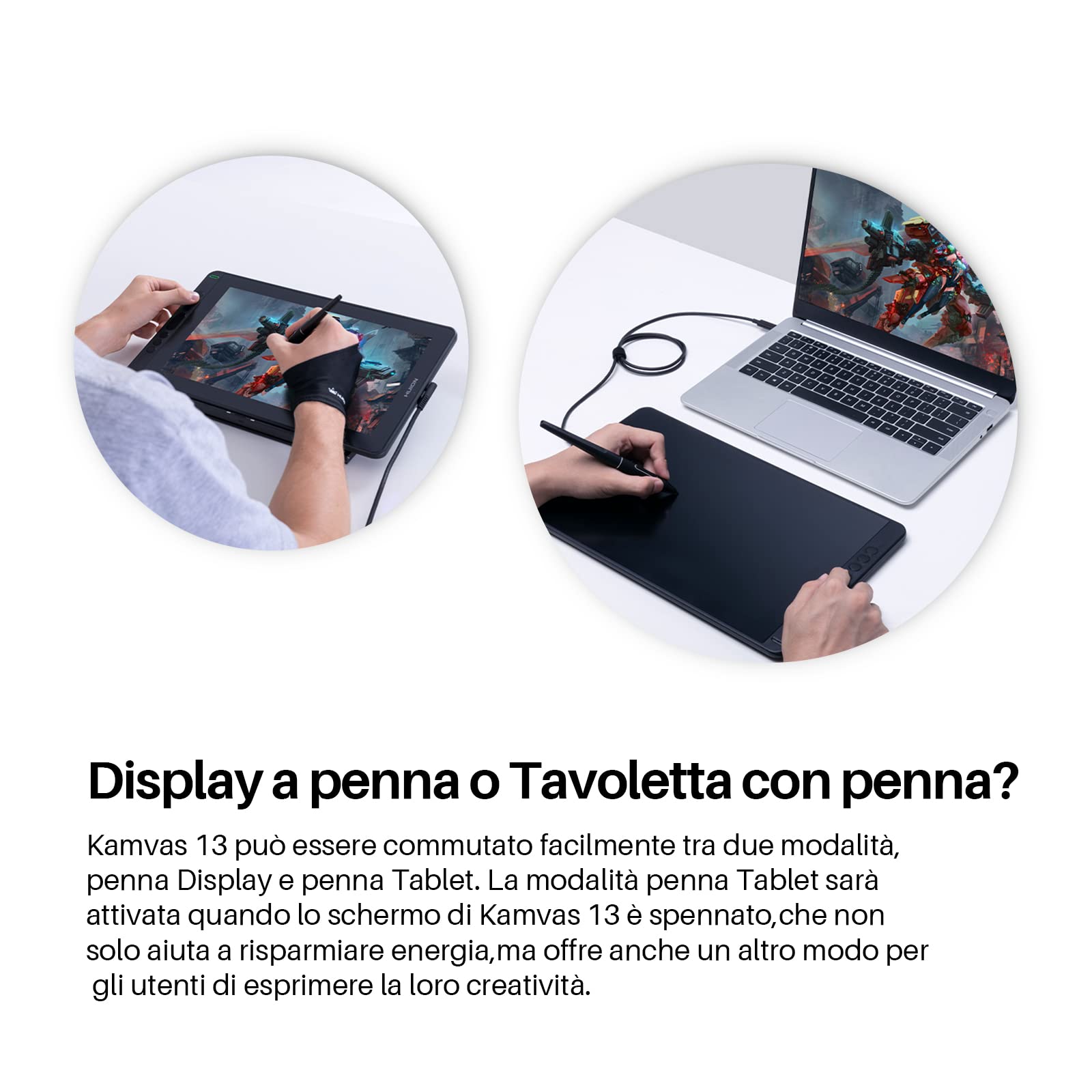 HUION Kamvas 13 Tavoletta Grafica con Schermo Compatibile con Android, Funzione di Inclinazione di ±60° Stilo Senza Batteria, 8 Tasti di Scelta Rapida, Supporto Regolabile - 13,3 Pollici (Nero)