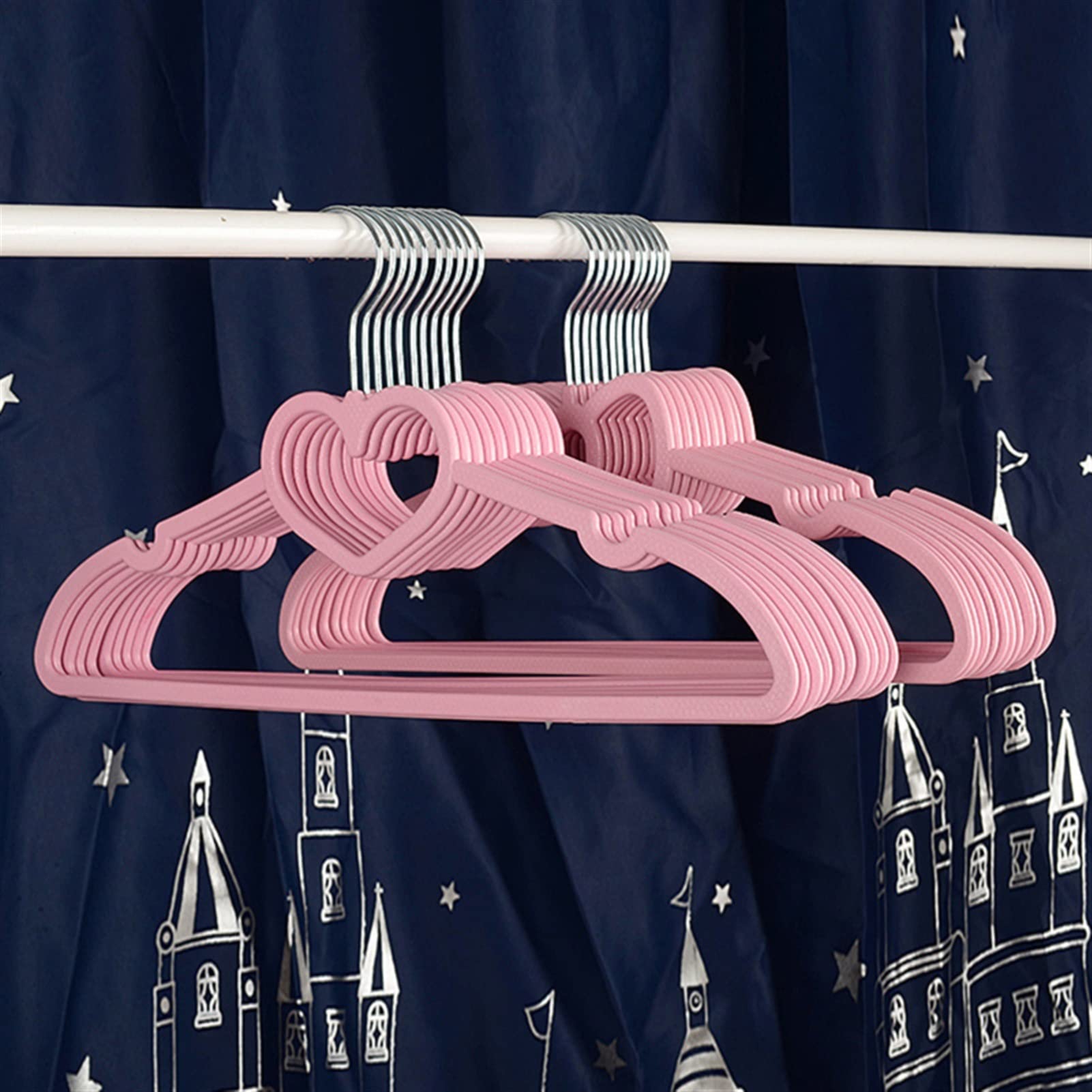 Kleiderbügel-Set, 10 Stück, ABS-Kunststoff, Herzmuster, für Erwachsene und Kinder, geeignet für Holz-, Metall- und Kunststoffkleidung, rosa, Einheitsgröße