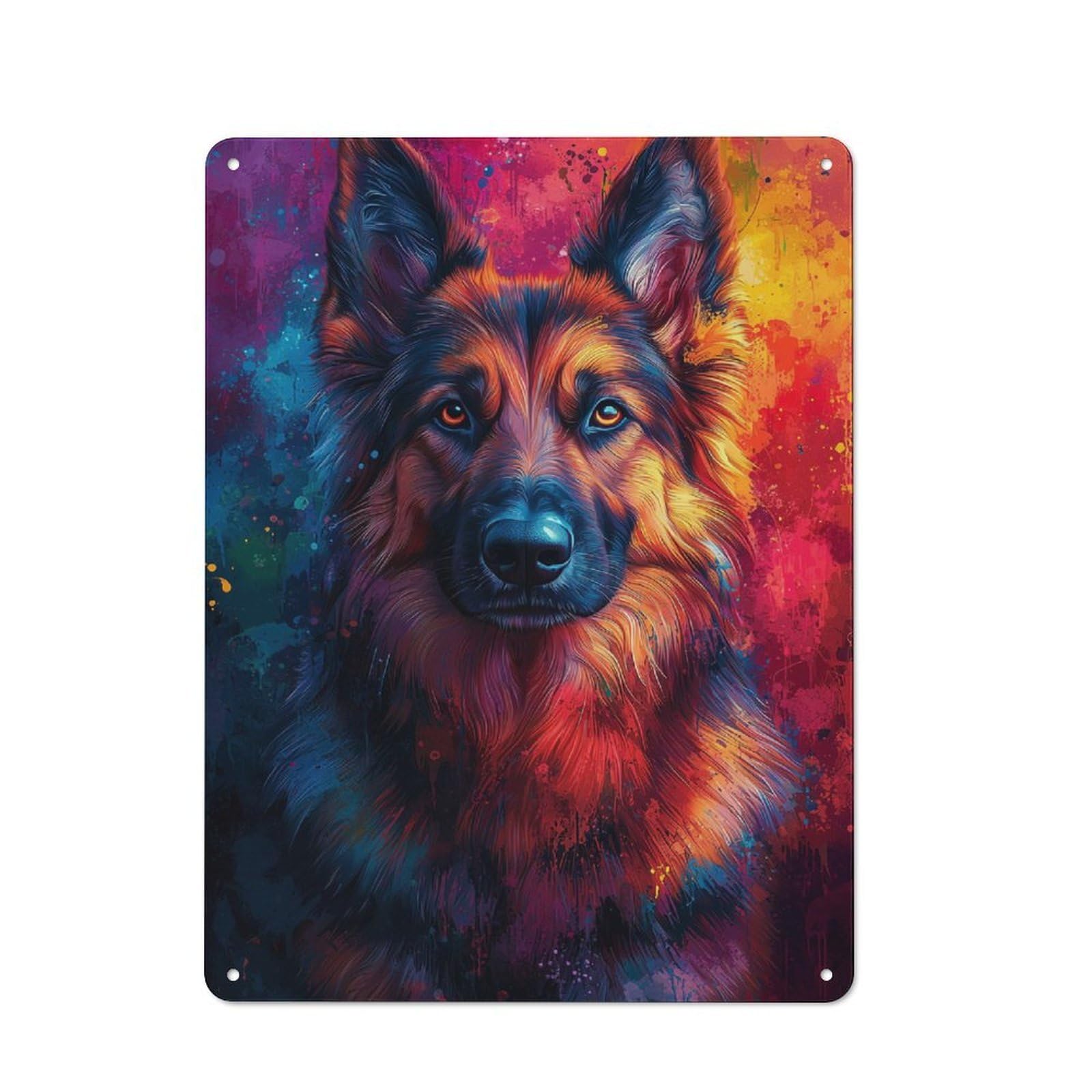 Junmoney German Shepherd Pop Art Portrait Retro Tin Sign 40X30cm For Pub Or Café, For Collectors Building A Themed Wall Display