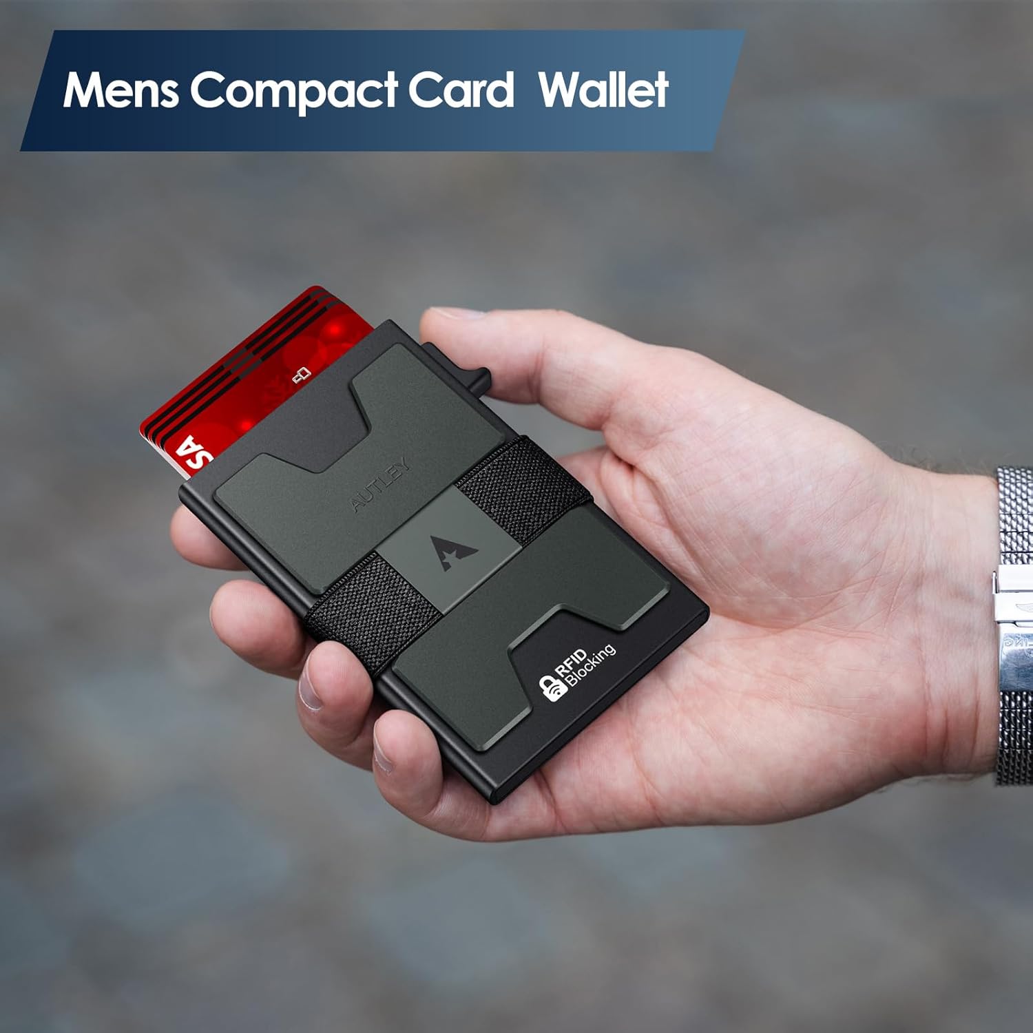 AUTLEY Slim Card Holder, Minimalist Pop Up Wallet for Men, RFID Blocking Mens Wallet with Cash Band (Black) - imagen 6