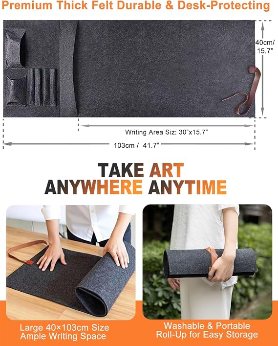 Stone&Ink 13pcs Portable Chinese Calligraphy Set for Beginners, Complete Sumi Shodo Kit with Brushes, 100g Yi De Ge Ink, Paper, Inkstone, Reusable Writing Cloth & Felt Mat, Chinese new year gift