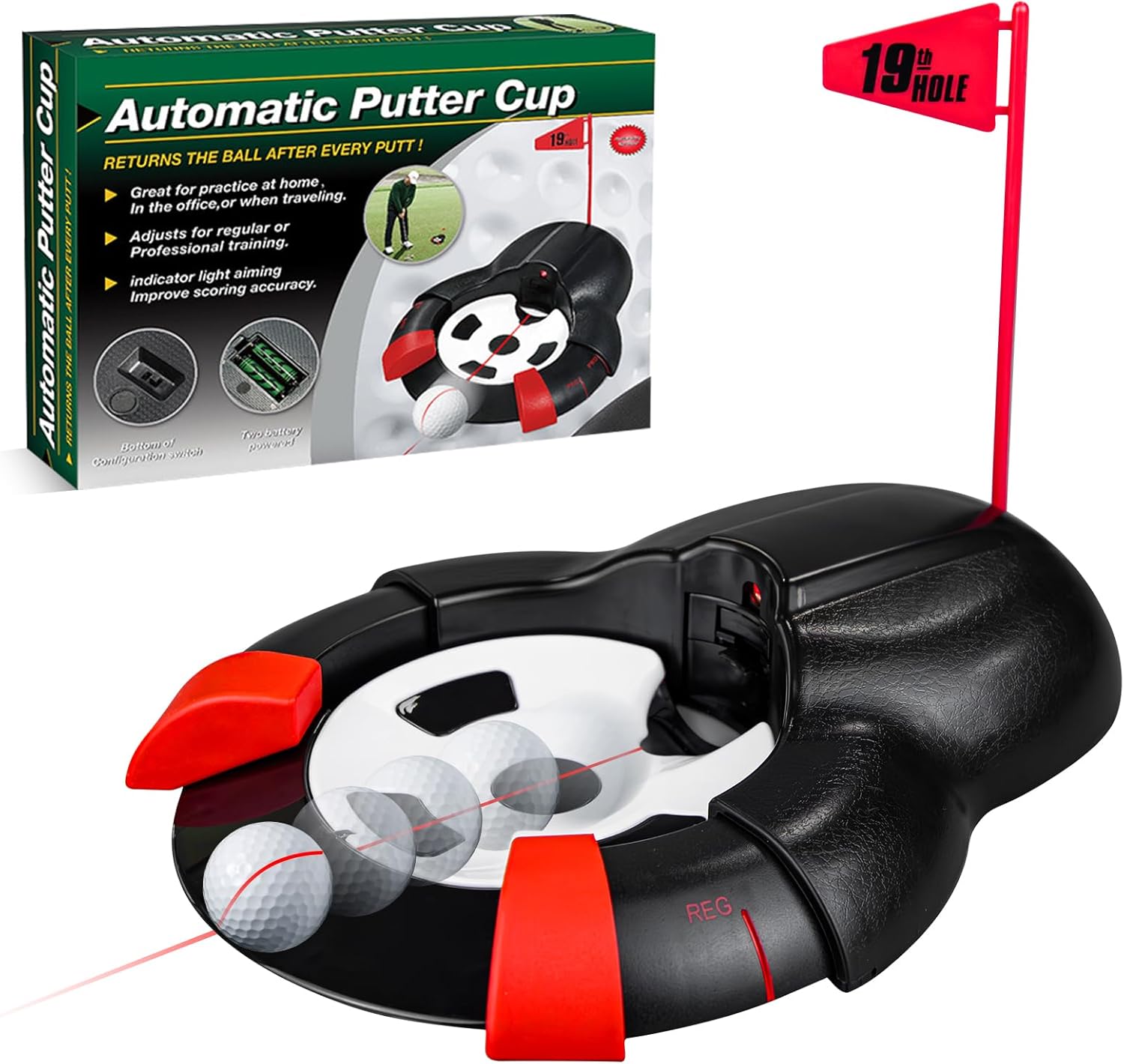 Golf Ball Automatic Putting Return Cup with Laser, Training Putting Indoor/Outdoor Aid, Golf Cup Putting Machine, Suitable for Practicing at Home, Yard, Office, Party