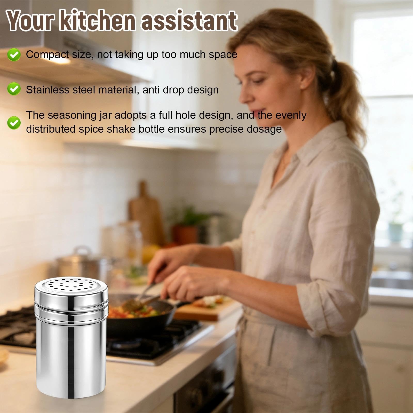2 Pièces Distributeur D'assaisonnement Polyvalent, Petit Saupoudreuse à Epices, Argent Bouteille D'assaisonnement en Acier Inoxydable, pour Sel, Cannelle, Paprika