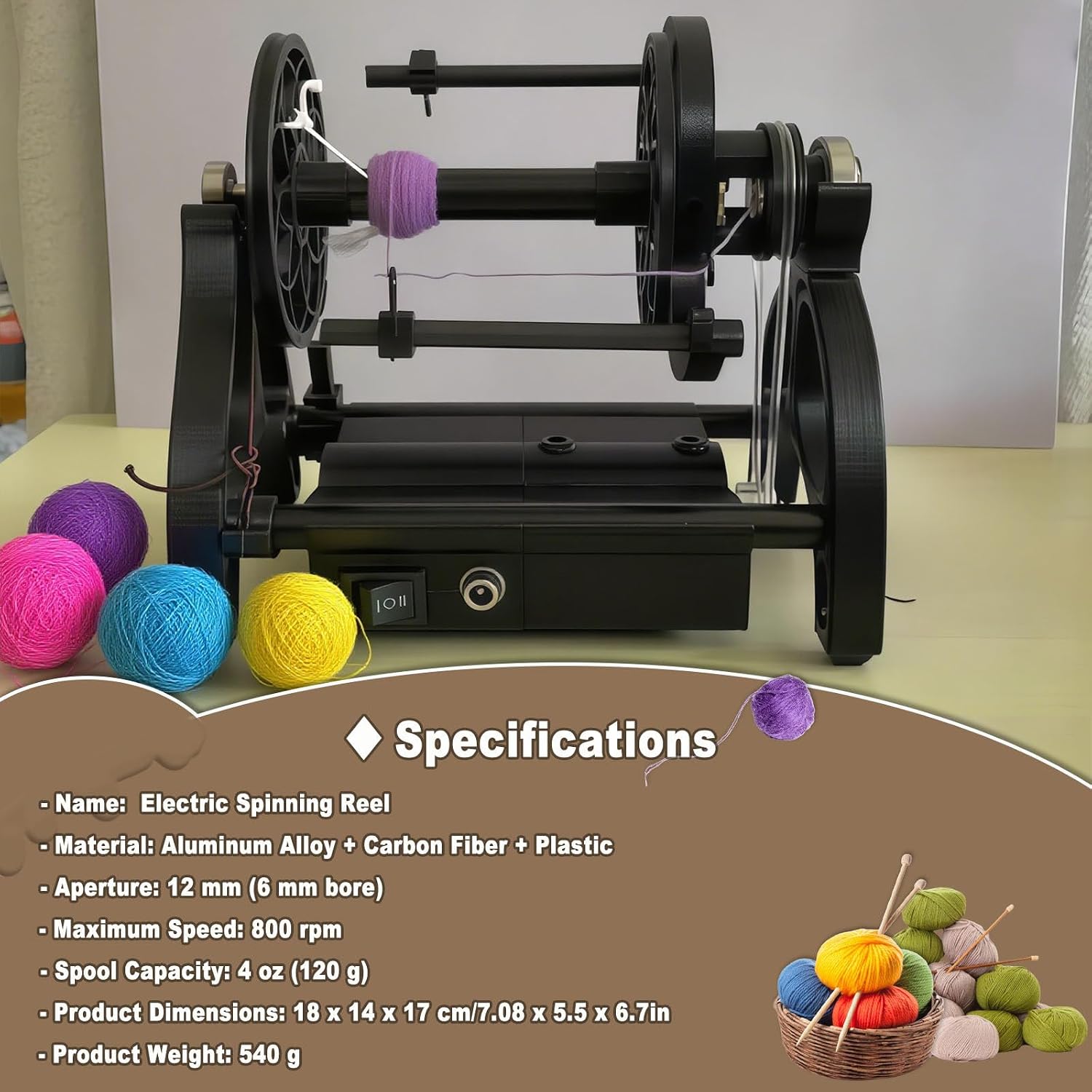 Compact Electric Wool Spinner, Electric Spinning Wheel, Yarn Spinning Wheel, 4oz(120g) Fiber Capacity, Adjustable Speed (0-800rpm), for Spinning and Weaving Black