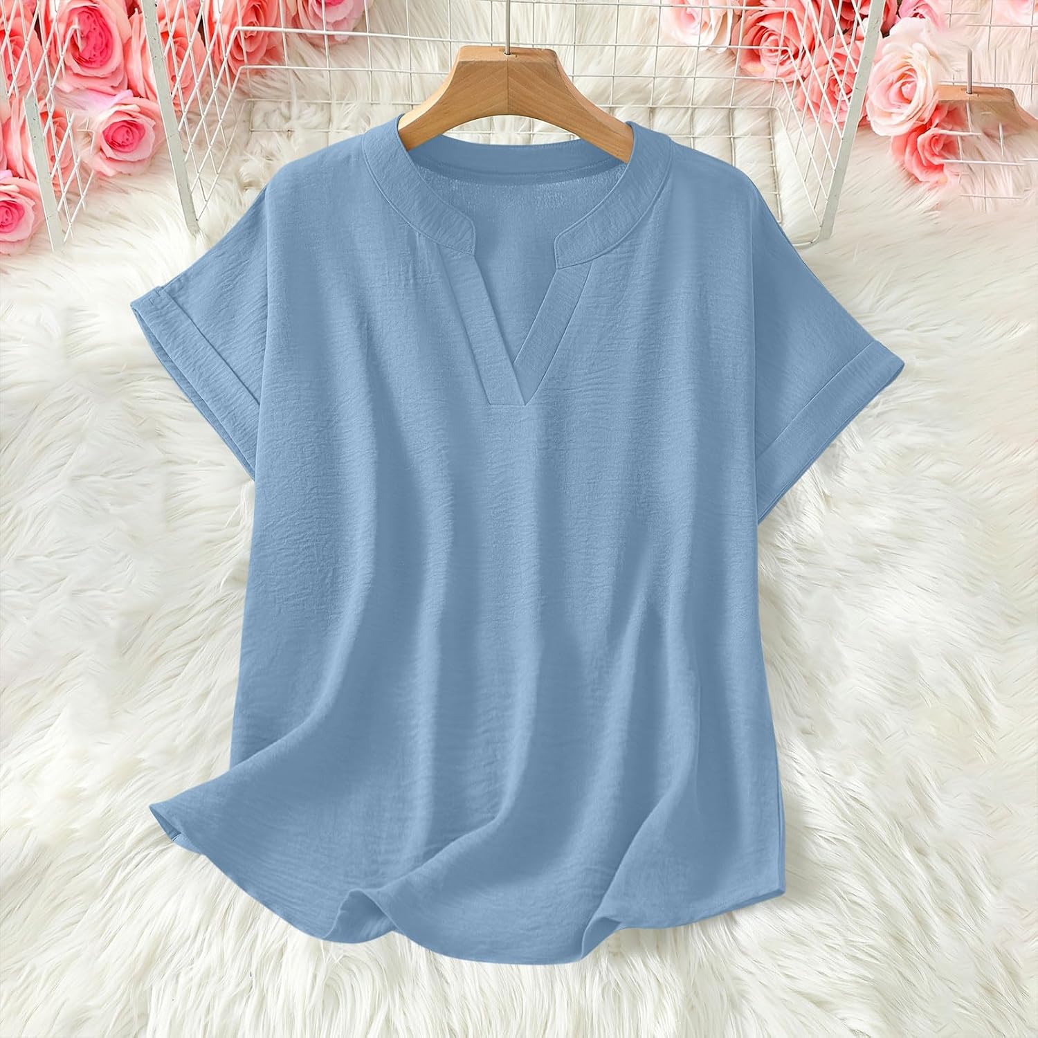 Womens Short Sleeve Blouses Spring Summer V Neck Loose Tops Dressy Casual Summer Shirts Vacation Fashion Clothing