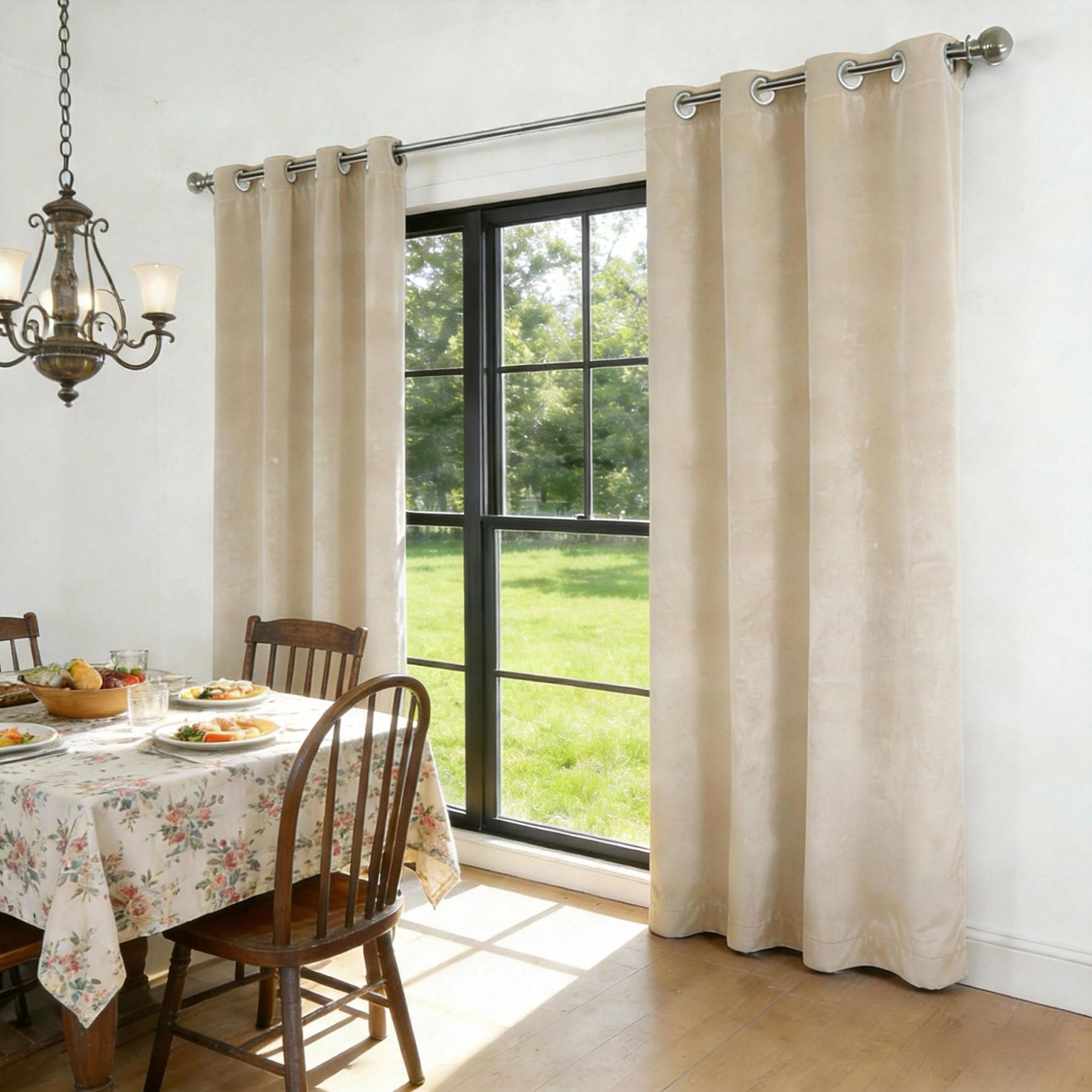 Termoizolacyjne Zasłony 195 x 190 cm Wiatroszczelne Dźwiękoszczelne Prywatność Opad Drzwi Zasłona Nowoczesny Design, Zmywalny Do Sypialni Salon Balkon, Beżowy