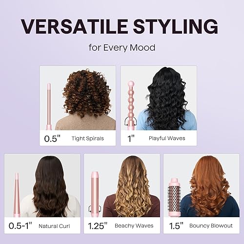 Miniatura 2 de Wavytalk Rizador 5 en 1, Juego de Rizador con Cepillo Rizador y 4 Varitas Rizadoras de Cerámica Intercambiables (0.5"-1.25"), Calentamiento