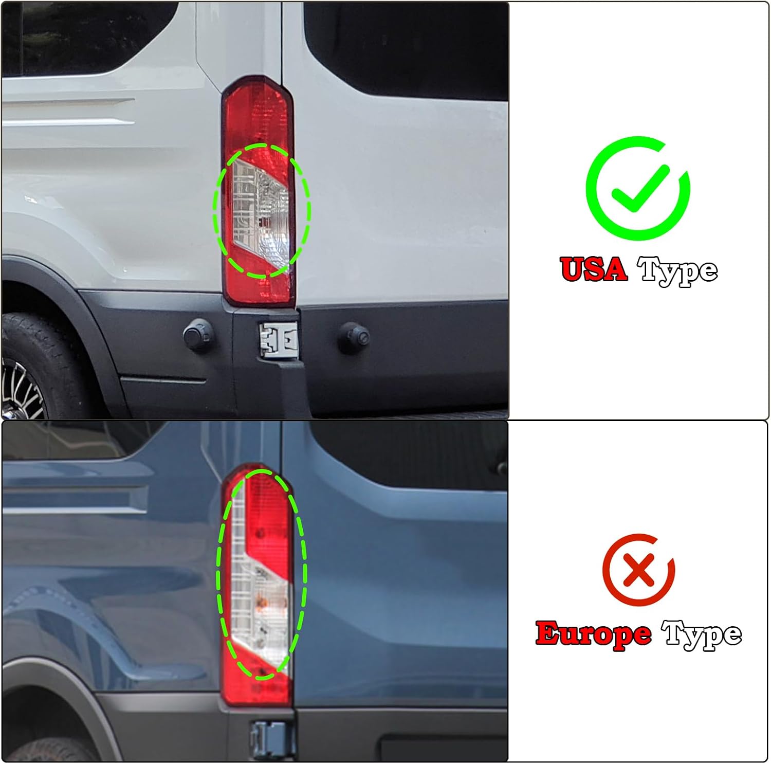 A Pair Tail light Assembly Fit for 2015-2025 Ford Transit 150 250 350 HD Rear Lamp Left Driver and Right Passenger Side Brake Lamp W/Bulbs Harness W/Single Rear Wheels FO2801242C CK4Z13405G