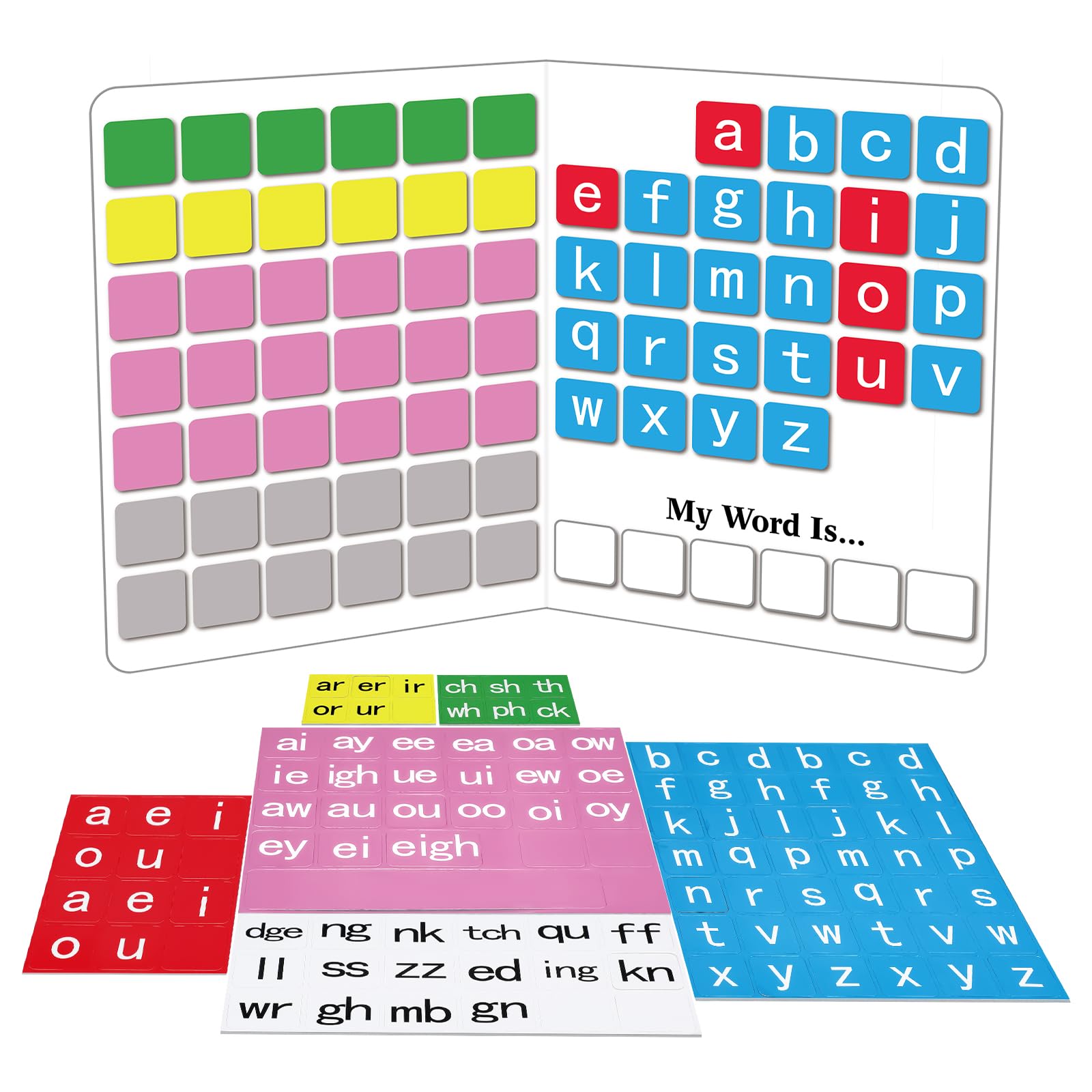 Ireer 1 Set Phonics Magnetic Letter Tiles Set Spelling Reading Games Board Manipulative Phonemic Awareness Sentence Building Alphabet ABC Fridge Magnets Homeschool Classroom Learning Activity