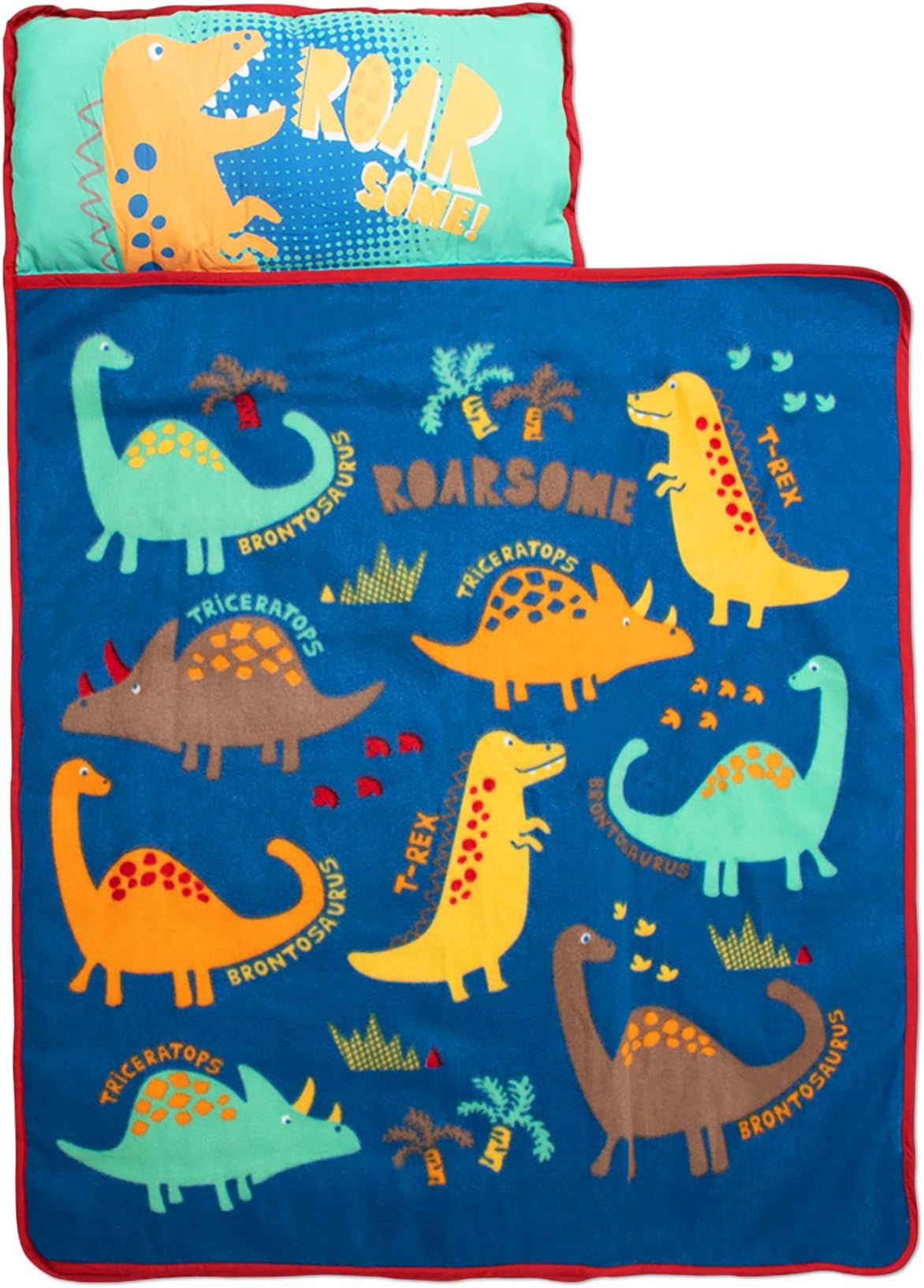 Baby Boom Funhouse Dinosaurs Kids Nap-Mat Set – Includes Pillow and Fleece Blanket – Great for Boys Napping during Daycare or Preschool - Fits Toddlers, Blue
