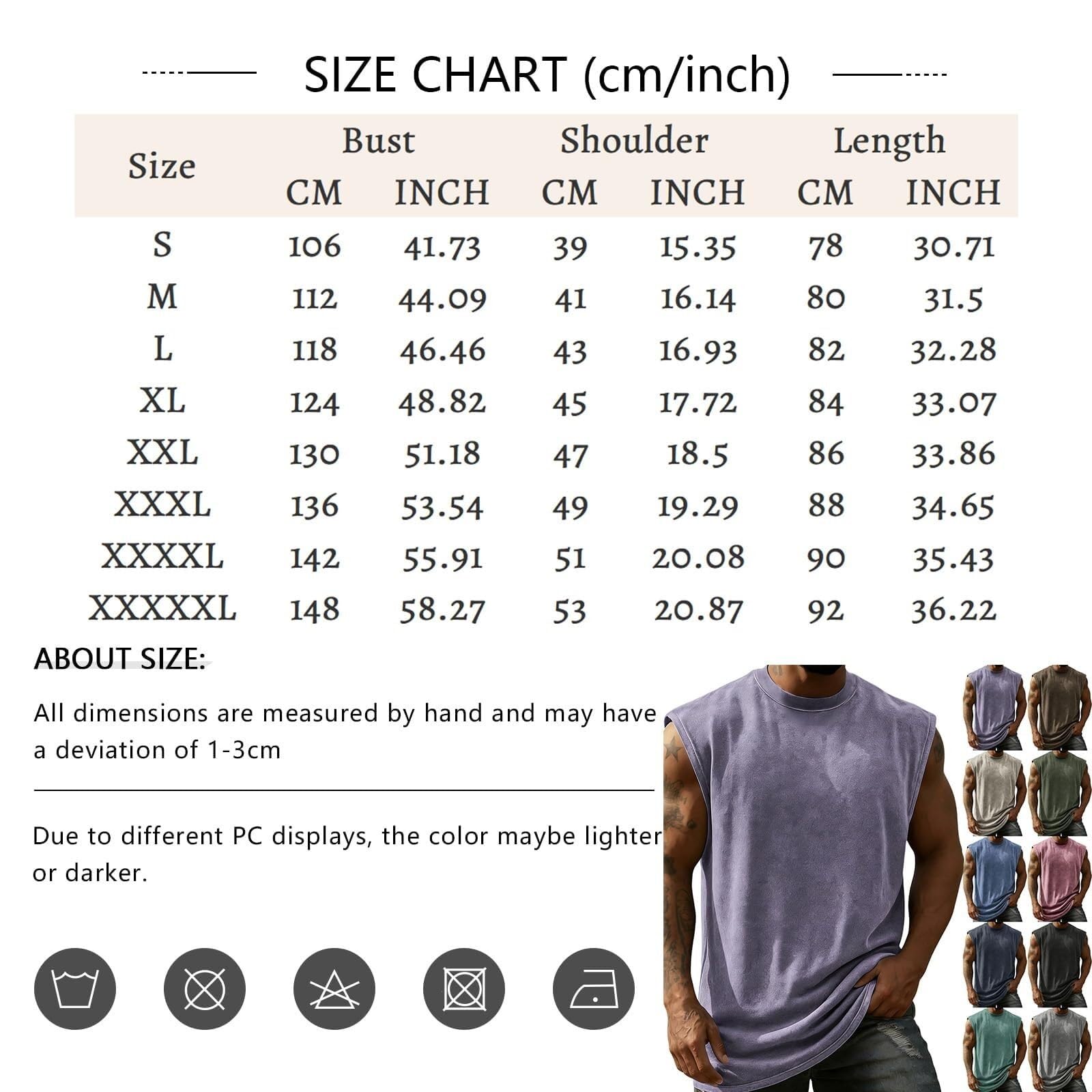 Herren Tanktop Vintage Washed Rundhals Ärmellos Sport Locker Atmungsaktiv | Weicher Waschungseffekt, Bequeme Passform, Vielseitig Kombinierbar, Klassischer Rundhals