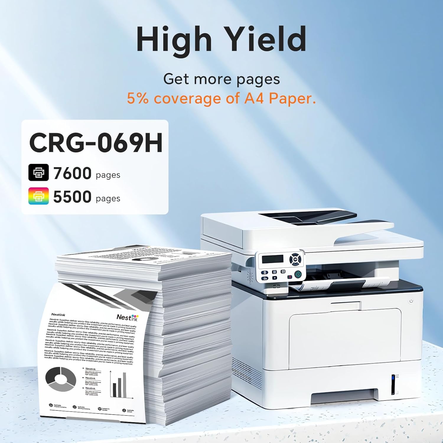 Compatible CRG-069H 069 Toner Cartridge Set Replacement for Canon 069 069H with CHIP for imageCLASS MF751Cdw LBP674Cdw LBP673Cdw MF753Cdw Printer (B/C/M/Y, 4-Pack)