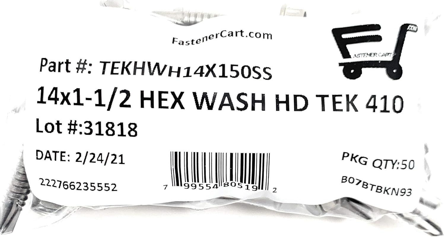 #14x1 1/2 Stainless Steel Hex Washer Head Self Drilling Tapping TEK Screw (410 Stainless Steel) 50 Pieces 14X1-1/2