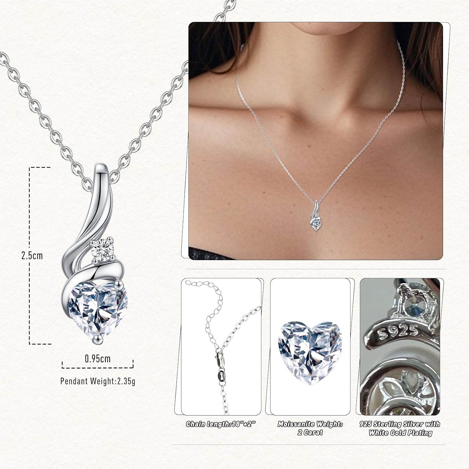 Moissanite Necklace for Women, 2CT D Color VVS1 Moissanite 925 Sterling Silver Pendant Necklace Jewelry, Anniversary Birthday Gifts for Wife Mom Girlfriend - Image 7