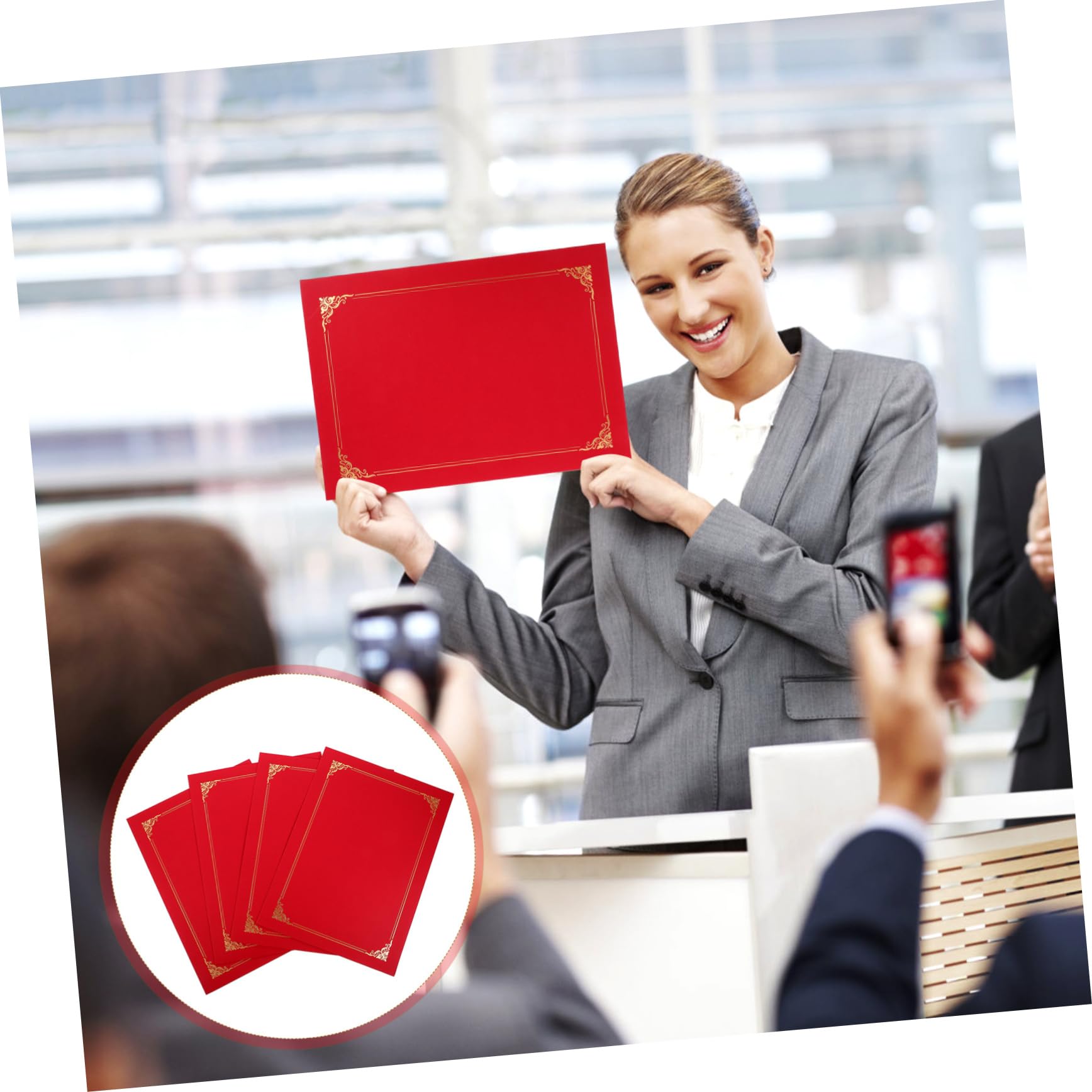 Fundas para Certificados A4 Rojas de Papel, 4 Piezas