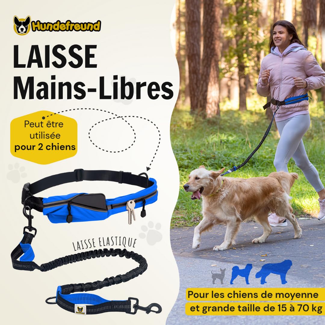 Hundefreund Laisse de Jogging avec Ceinture | Laisse pour Canicross de 120 à 180 cm pour Chiens de Taille Moyenne à Grande | Faites du Vélo, de la Course à Pied et de la Randonnée aux Mains Libres