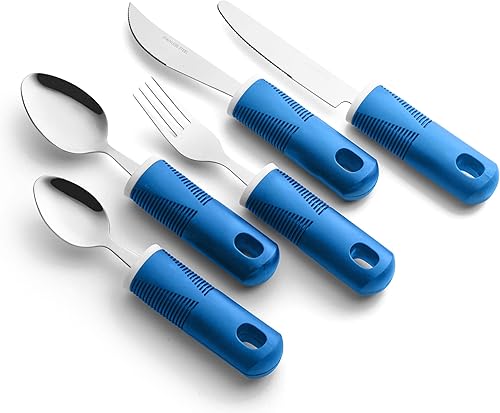 Miniatura 8 de Special Supplies Utensilios adaptativos (juego de cocina de 5 piezas) anchos, sin peso, asas antideslizantes para temblores de manos, artritis,