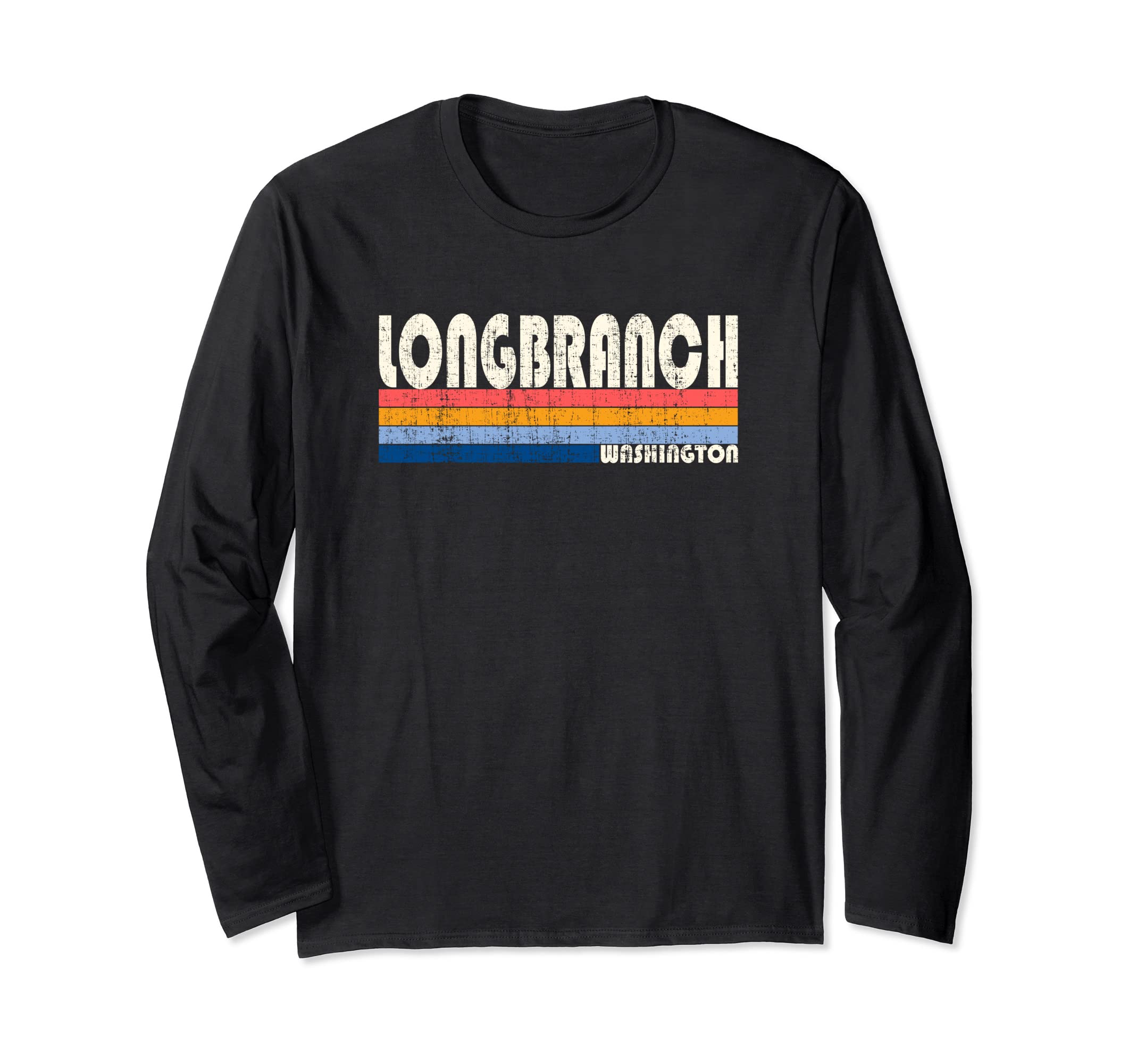 Vintage Retro 70s 80s Style Hometown of Longbranch, WA Long Sleeve T-Shirt