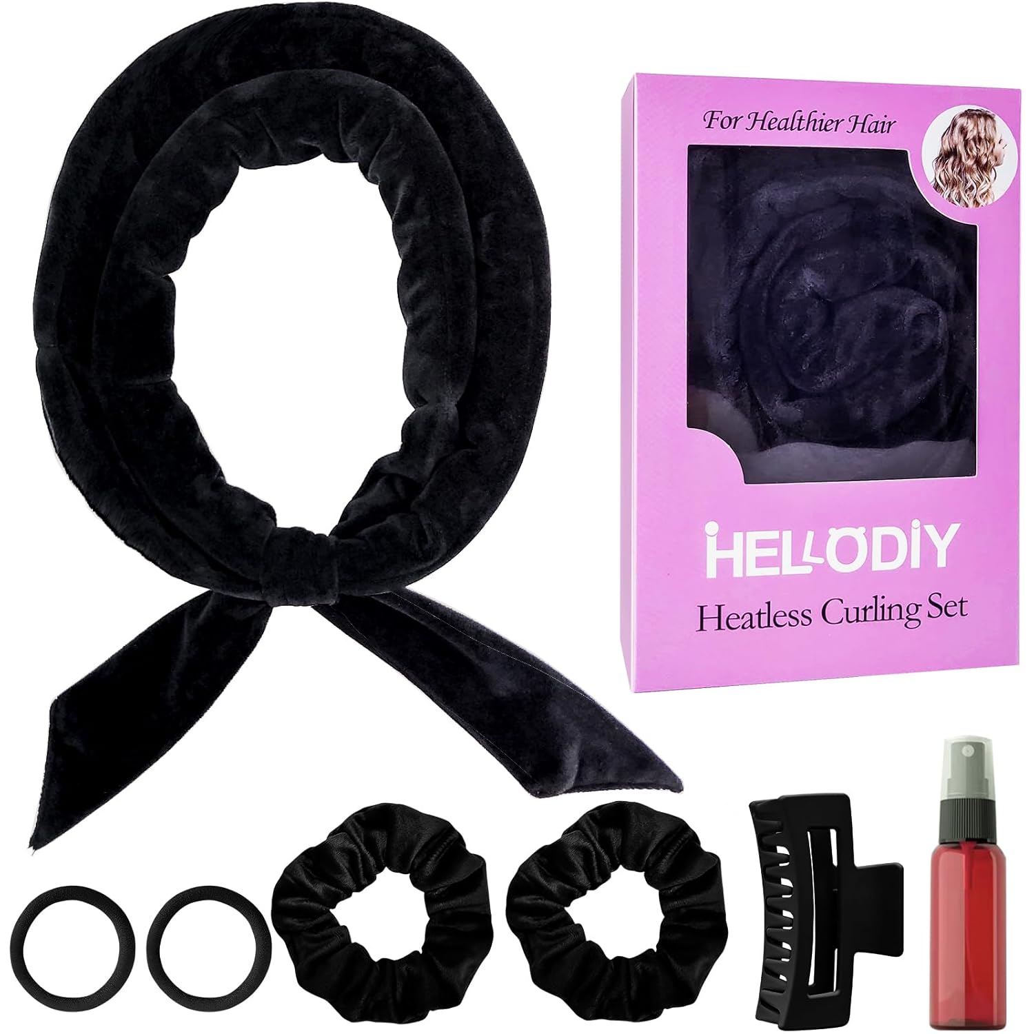 Hellodiy Heatless Curling Rod Headband, Heatless Hair Curler for Long Hair to Sleep in Overnight, No Heat Curling Headband Set with Spray Bottle Scrunchies Hair Clips