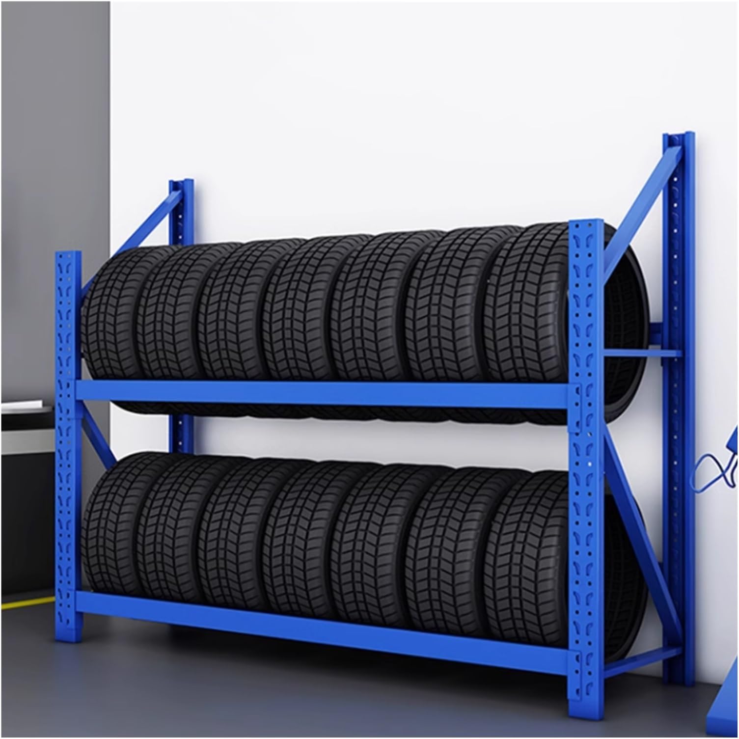 Metal Tyre Stand Display Rack for Basement/Workshop, 140cm Tall Heavy Duty Car Tire Storage Rack, Blue Tyre Racking System (Color : Blue, Size : 150x50x140cm/59.1x19.7x55.1in)