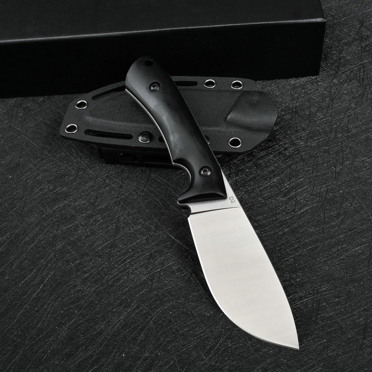 Knives D2 Steel Tactical Fixed Blade Knife with kydex sheath for Men EDC Outdoor Camping Survival Hunting (Black handle)