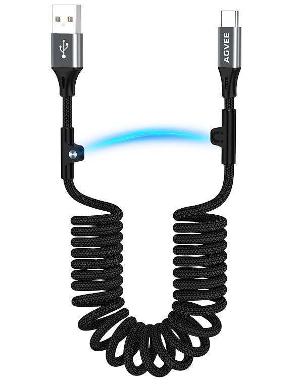 AGVEE 3ft Carplay Cable for iPhone 17 16 15, [USB-IF Certified] Coiled USB-A to USB-C Car Play & Android Auto Cord, Fast Charger Charging Data Transfer Cable, Dark Gray by AGVEE - Used condition - US$8.09