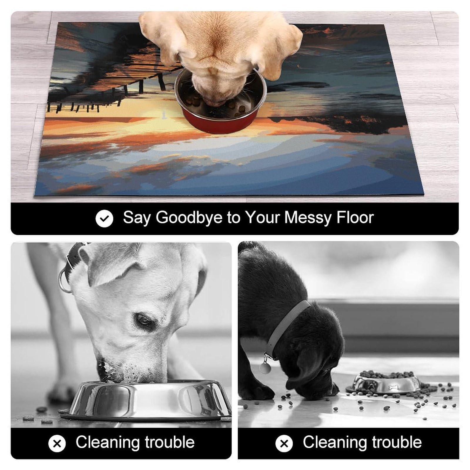 Tapis de nourriture pour chat et chat - Tapis d'alimentation antidérapant pour chien et chat - Facile à nettoyer pour la nourriture et l'eau - 61 x 81,3 cm