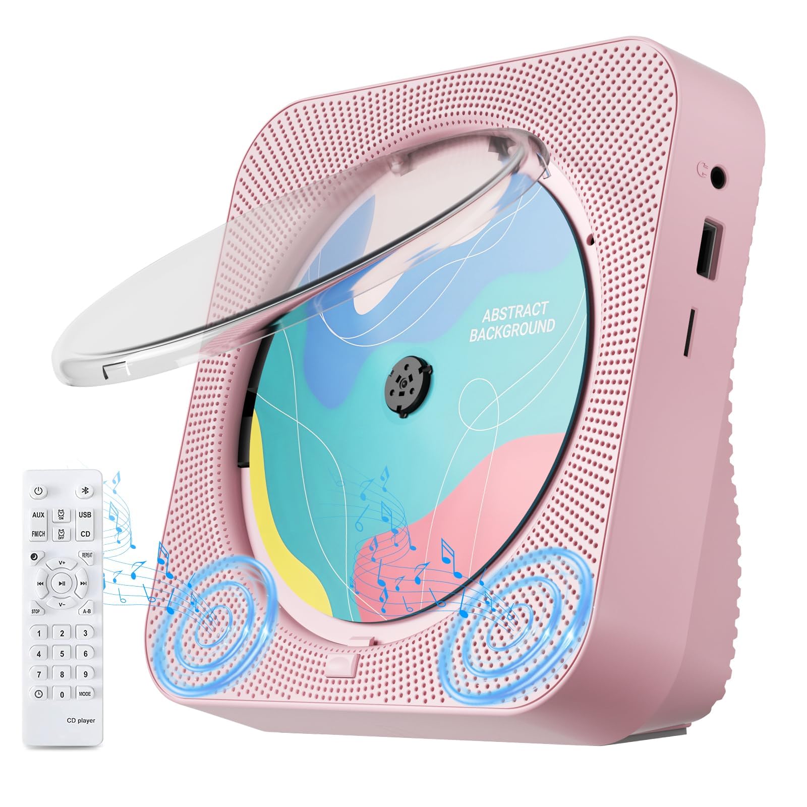 CD Player Portable with Bluetooth 5.1Desktop CD Player with HiFi Sound Speakers,Remote Control,Dust Cover,LED Display,Boombox FM Radio,USB/AUX for Home (Pink)