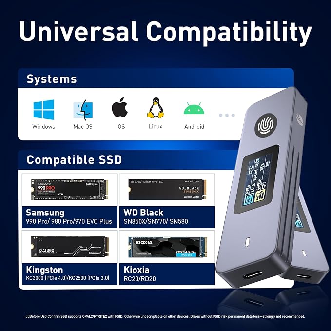 Caja Externa SSD VCOM con Encriptación y Pantalla LCD miniatura 5