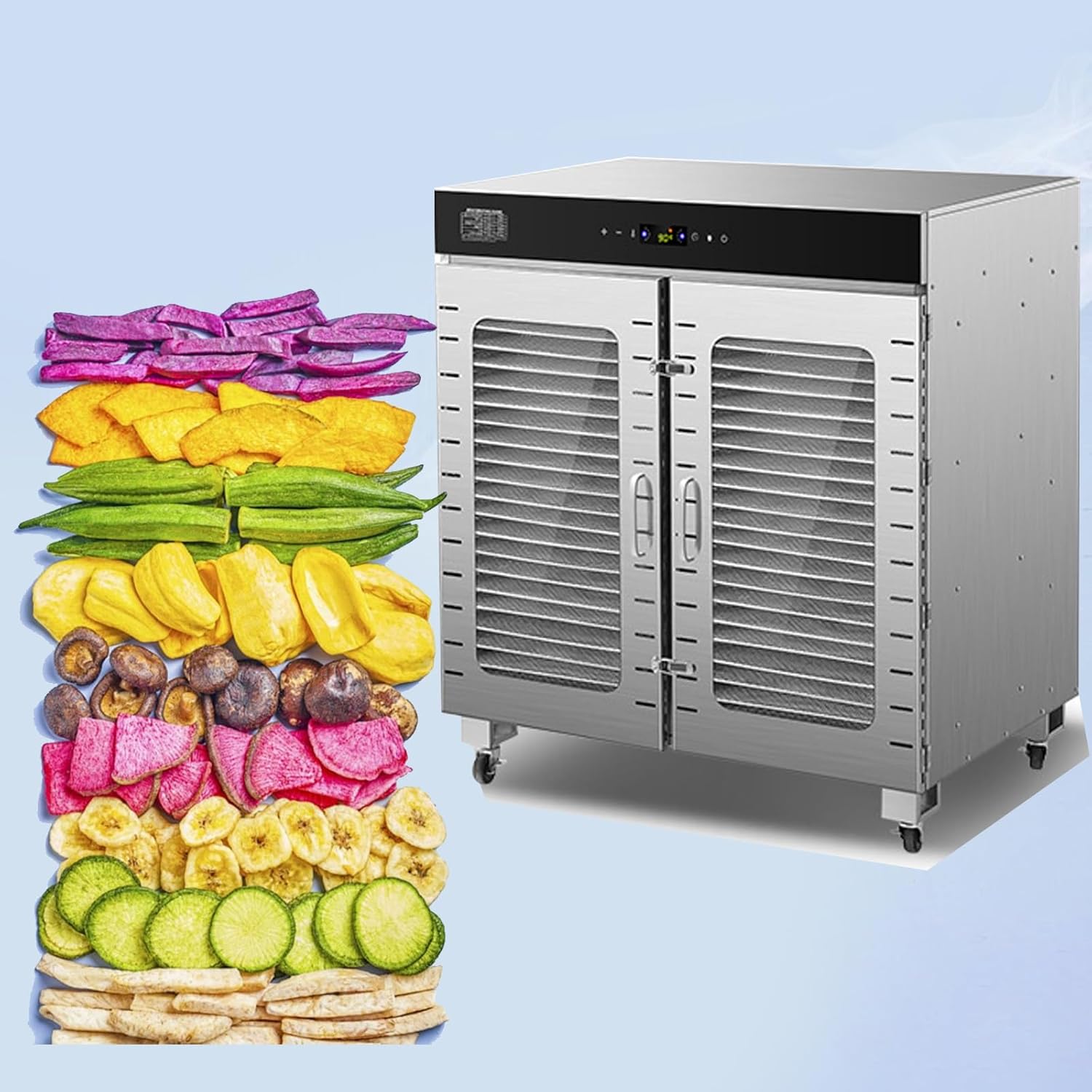 Food Dehydrator Machine, 44 Tier Stainless Steel Meat Drying Machine with Removable Trays 2400W, 30-90°C Fruit Dryer Meat Drying Machine with 24 H Timer (44 Tier)