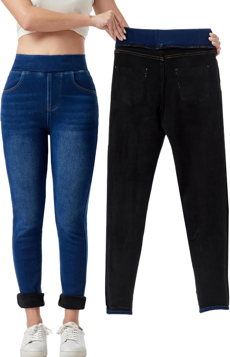 heipeiwa Women's Fleece Lined Jeans Winter Jeggings Thermal Flannel Lined Tummy Control High Waisted Pull on Skinny Jeans