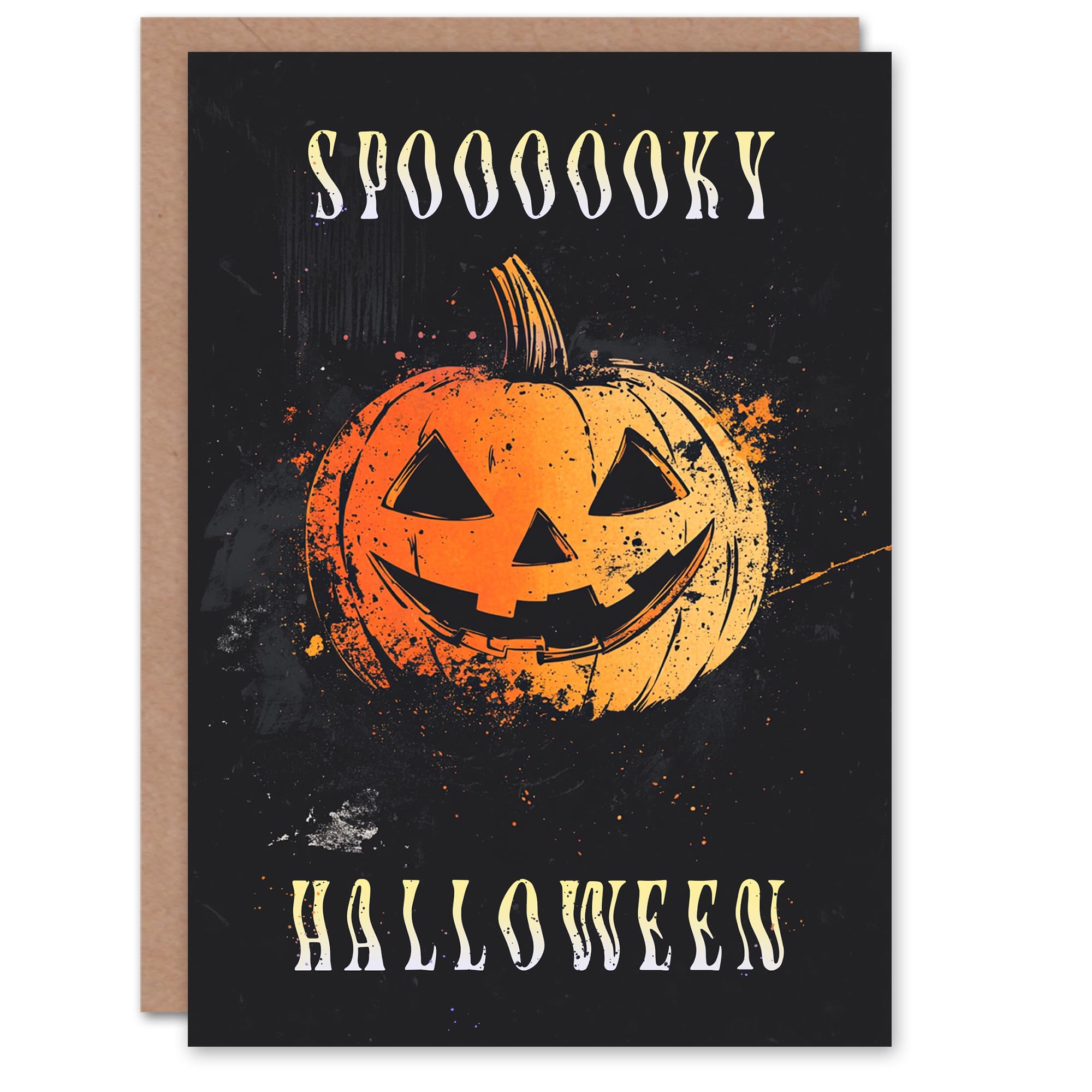 Artery8 Greeting Card Pumpkin Jack o Lantern Fun Spooky Blank For All Halloween Card