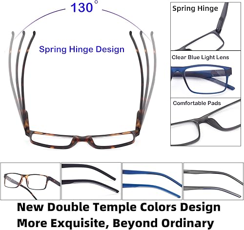 Miniatura 5 de Colloddiss Lentes de lectura para hombres y mujeres, lentes de lectura con bisagra de resorte, lentes de bloqueo de luz azul SR20523
