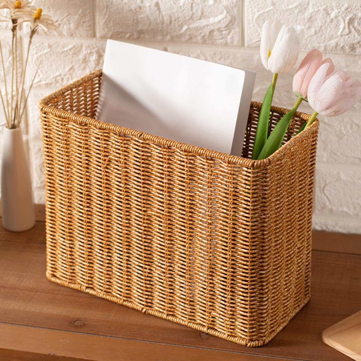 Cestino da Scrivania Alto in Plastica Resistente, Organizzatore Portaoggetti Grande per Ufficio e Casa, Contenitore Decorativo per Frutta e Articoli Vari