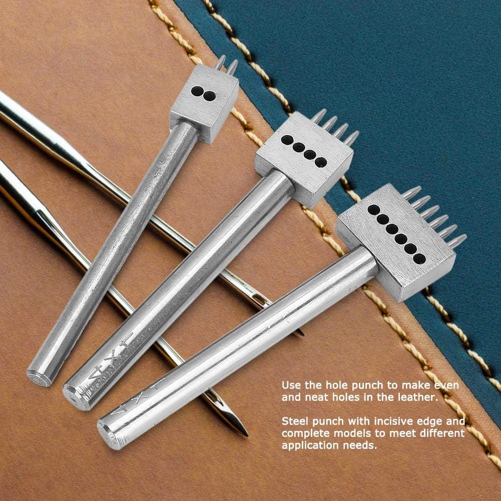 3Pcs Profession Leather Hole Punch Tools, Cutting Stitch for Wallet Belt Spacing Punch Tool DIY Leather Craft Hole Punching Set Belt Hole Puncher(4mm Pitch (2 + 4 + 6))