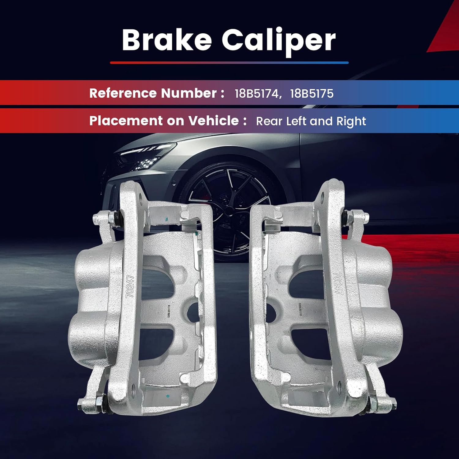 2 Pcs 18B5174 18B5175 Brake Caliper Assembly Fit for Dodge for 2009-2010 Ram 2500, 2009-2010 Ram 3500, 2011-2018 Ram 2500, 2011-2018 Ram 3500, Rear Left & Right Disc Brake Calipers with Bracket
