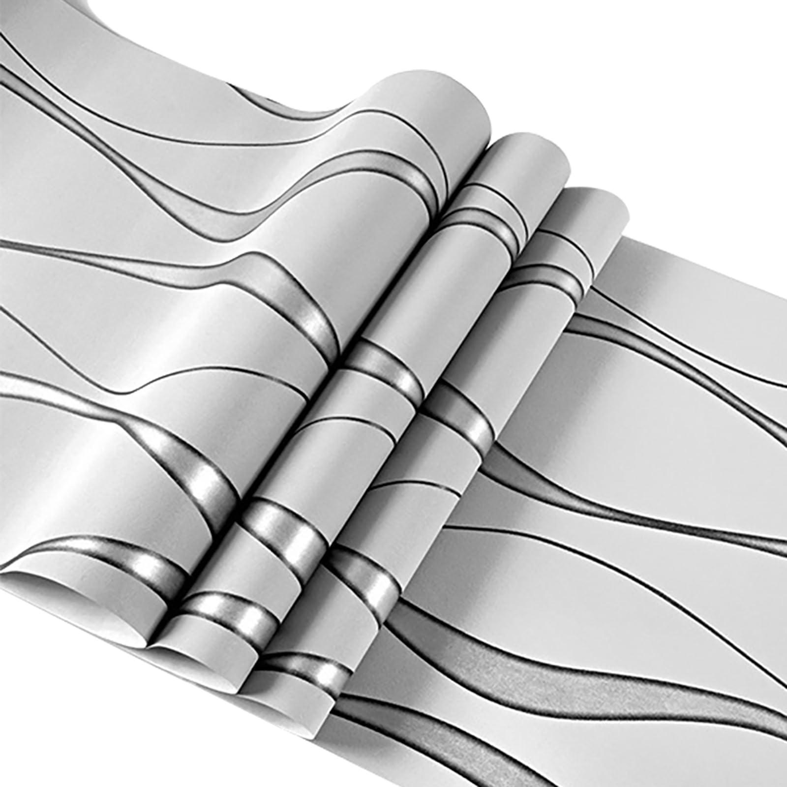 Cathpetic 3D Wave Stripes Glitter Wallpaper Silver Grey 9.5×0.53m,Embossed Roll for Living Room Bedroom Kitchen Front Room,Non Woven Fabric Wallpaper Luxury Modern Abstract