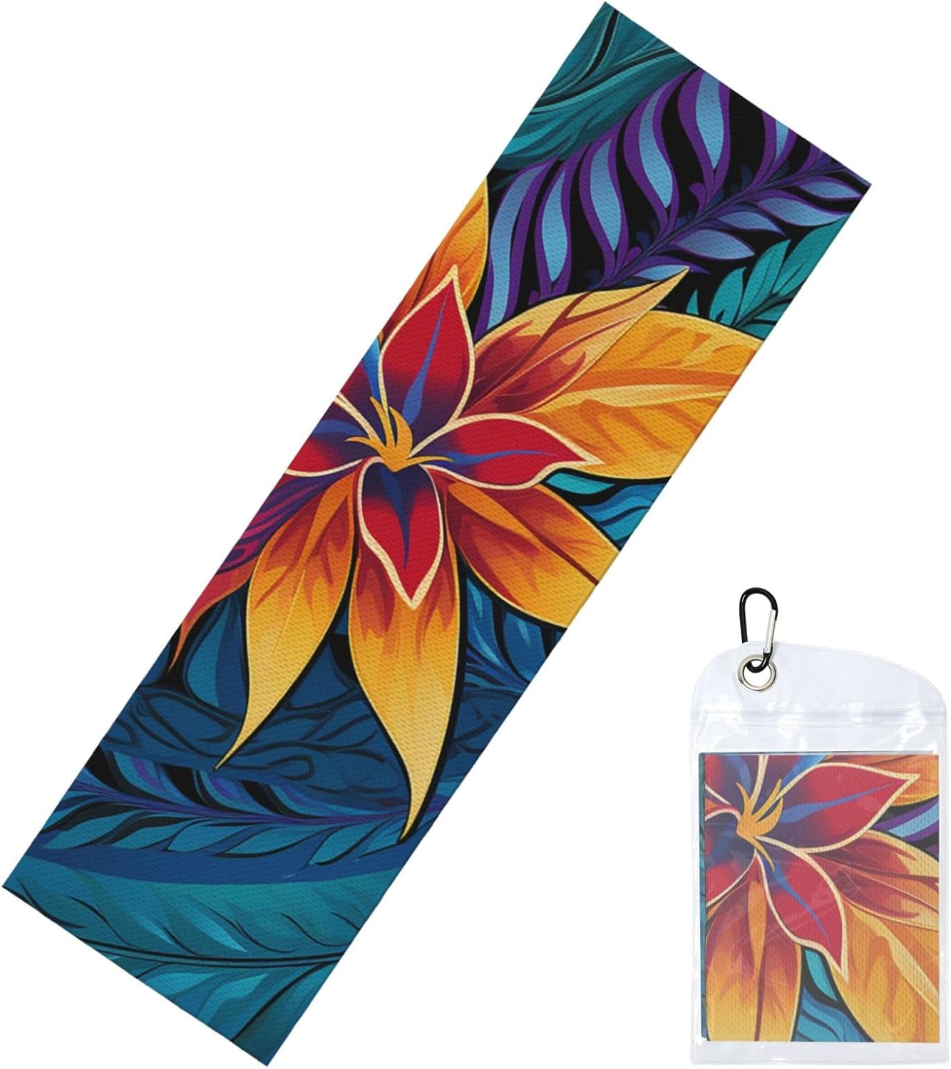 Tropical Leaves Cooling Towel Cold Exercise Towel, Soft Breathable Ice Towel Microfiber Gym Towel with PVC Pouch for Yoga Golf Gym Fitness 40″X12″