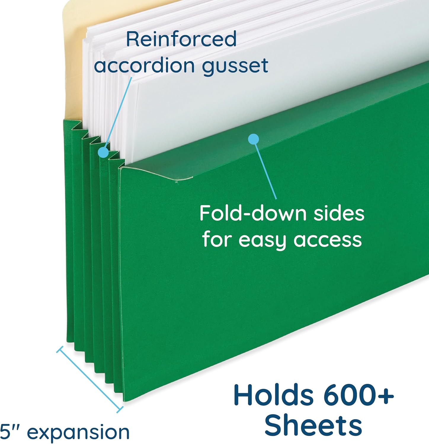 Blue Summit Expandable Legal File Folders for Bulky Documents, Legal Size, 5" Expansion, Assorted Colors, 10 File Pockets