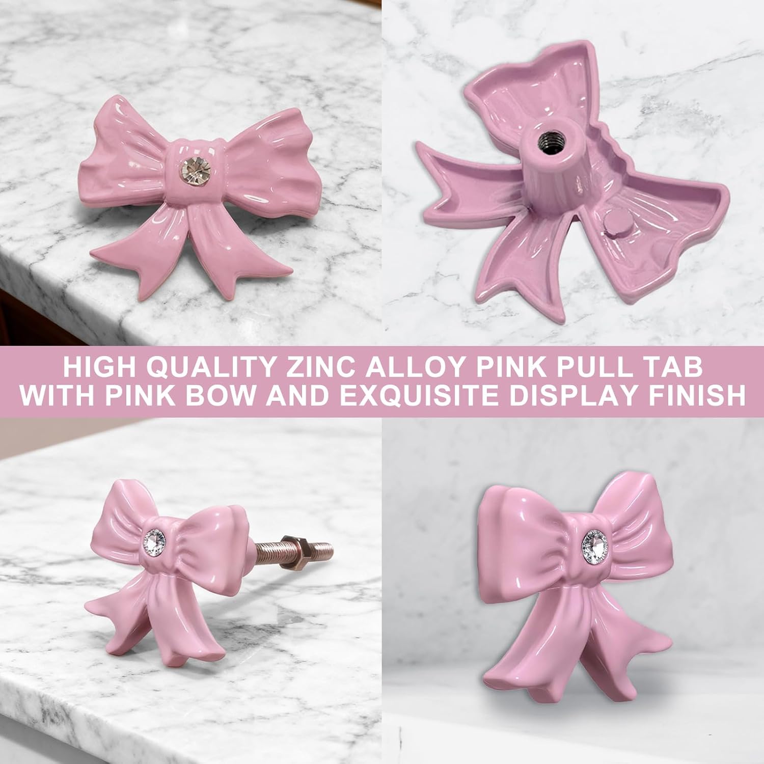 8 Pcs Pink Bow Dresser Knobs - Coquette Bow Drawer Knobs Cabinets Hardware Pulls Decorative for Girls Room Home Bedroom Kitchen Cabinets Hardware Cupboard