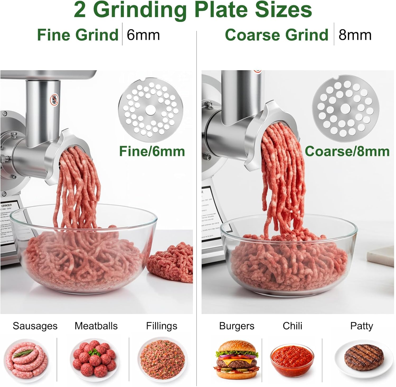 Commercial Meat Grinder Heavy Duty, 0.6HP Electric Meat Grinders Deer Mincer Stainless Steel for Home Use Deer #8C with 3 Sausage Stuffer Tubes 2 Grinding Plates 2 Blades 1 Pusher