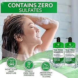 Tea Tree Shampoo and Conditioner Set - with 100% Pure Australian Tea Tree Oil - Anti Dandruff Sulfate and Paraben Free - Dry Scalp Treatment with Keratin, Vitamin B5, Collagen for Women and Men