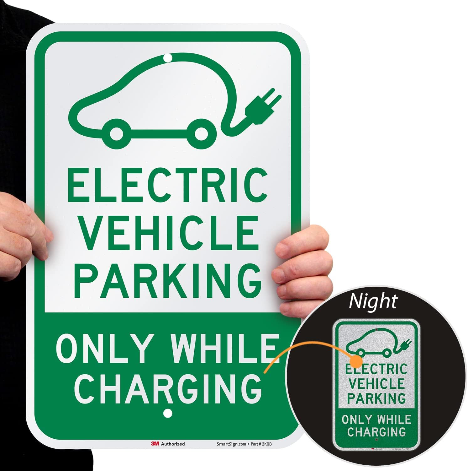 SmartSign 18 x 12 inch “Electric Vehicle Parking - Only While Charging” Metal Sign, 63 mil Aluminum, 3M Laminated Engineer Grade Reflective Material, Green and White