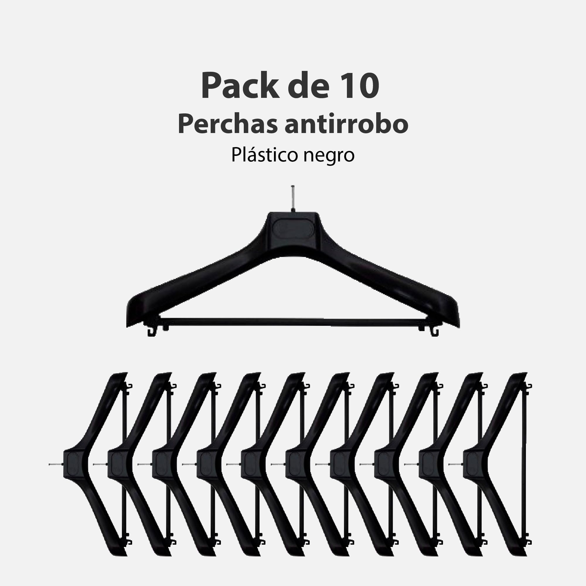 Pack de 10 Perchas de Plástico Negro con Antirrobo - Seguridad y Organización para tu Armario, Durabilidad Garantizada