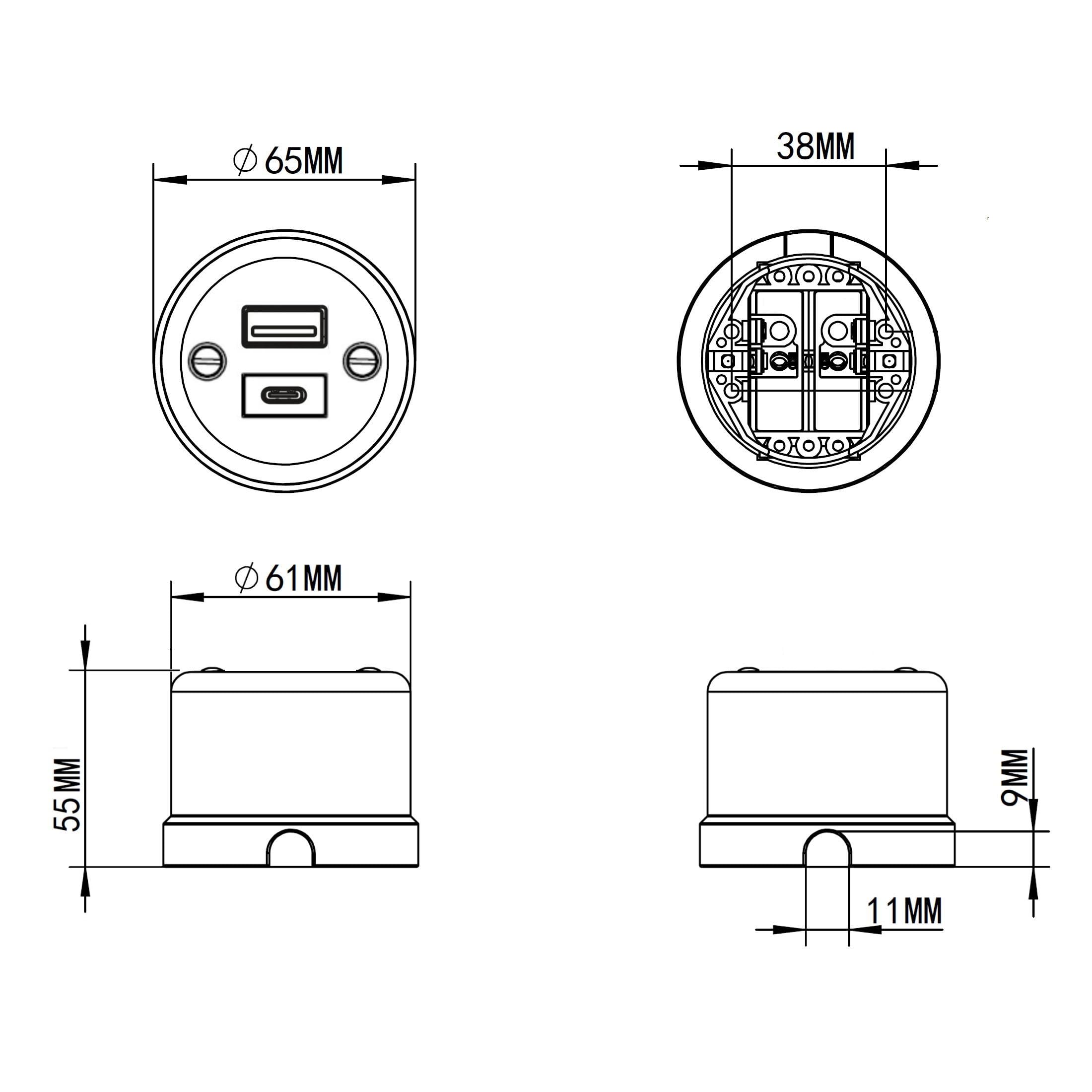 Porcelana natynkowa retro, USB-A USB-C, gniazdo podwójne, All-in-One, seria QR1 biała