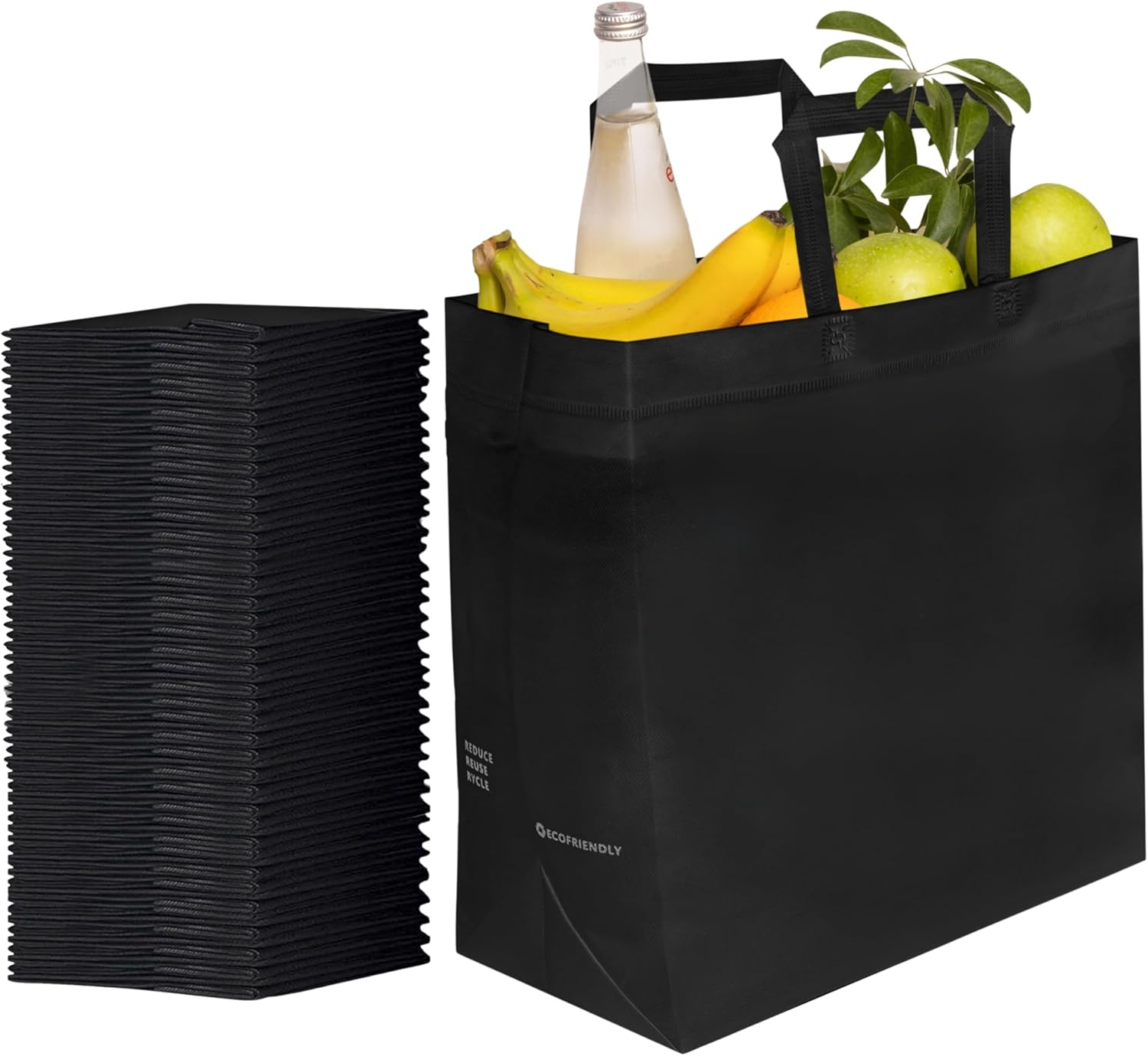 Simply Cool Reusable Grocery Bags Eco-Friendly 12.6"x6.3"x11.8" Heavy Duty Foldable Shopping Tote Bags Bulk