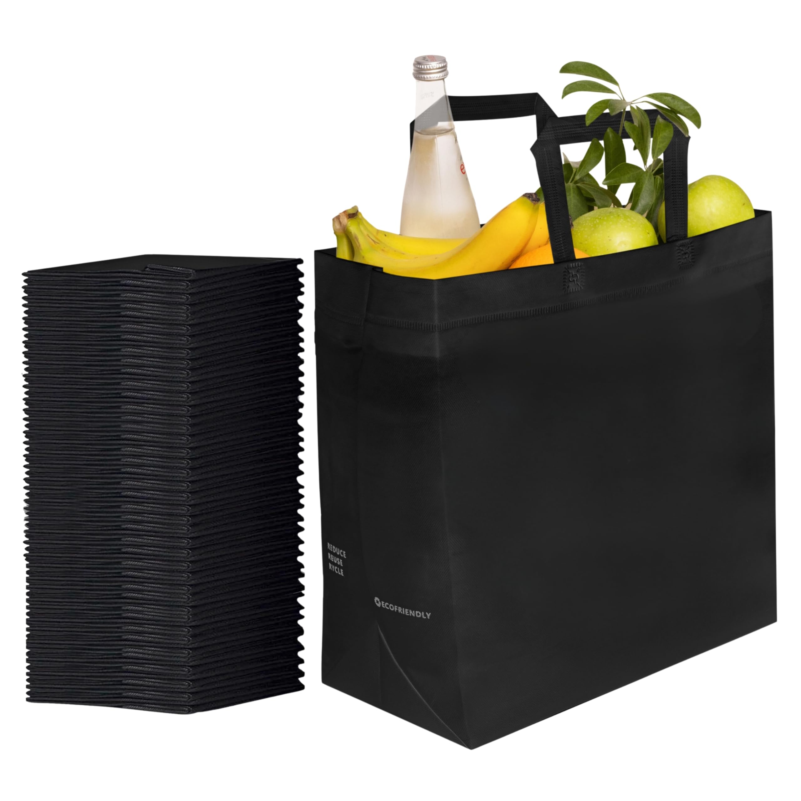 Simply Cool Reusable Grocery Bags Eco-Friendly 12.6"x6.3"x11.8" Heavy Duty Foldable Shopping Tote Bags Bulk